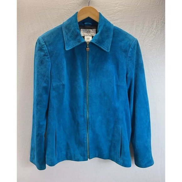 St. John Sport‎ Vintage Teal 100% Leather  suede Jacket Size Medium - Picture 1 of 15